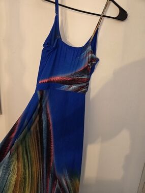 Blue Multicolor Maxi Dress with Abstract Print